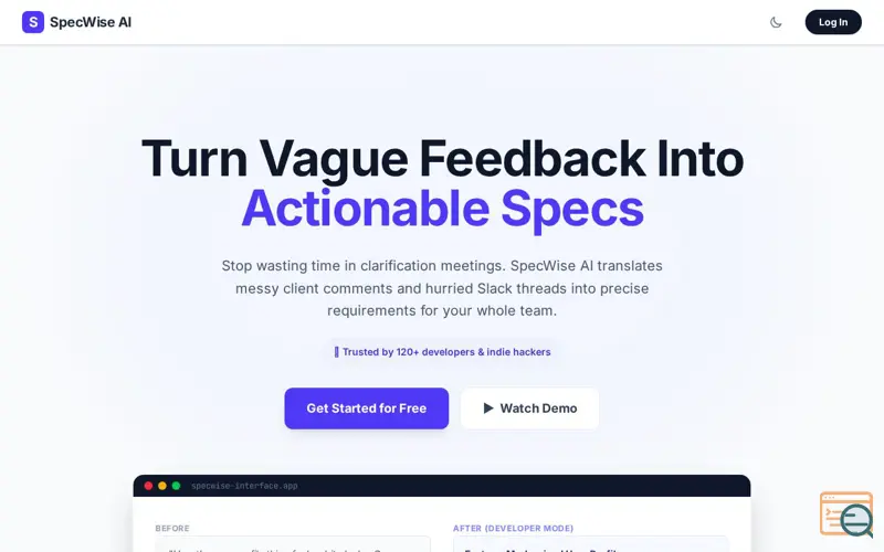 Screenshot of SpecWise AI
