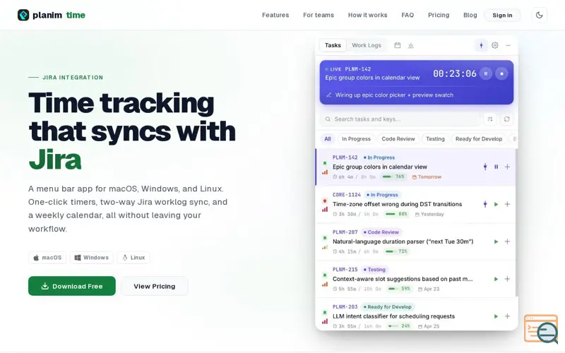 Screenshot of Planim Time for Jira