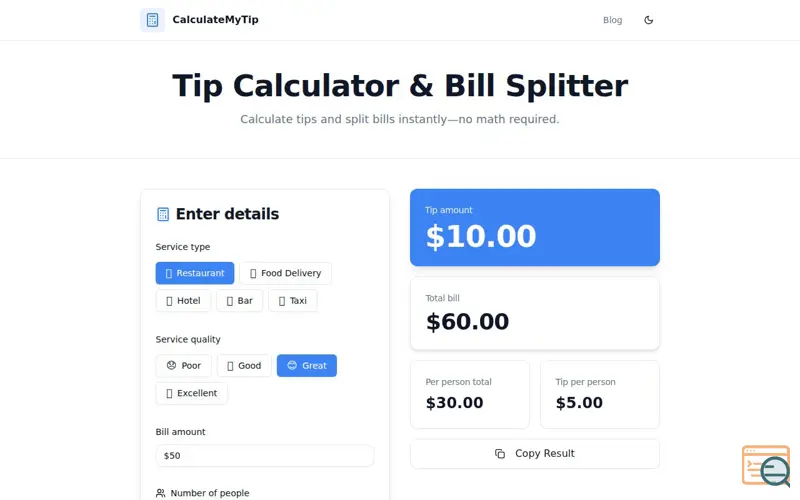 Screenshot of Calculate My Tip