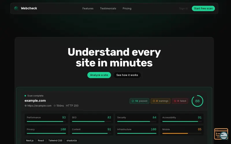 Screenshot of Webcheck