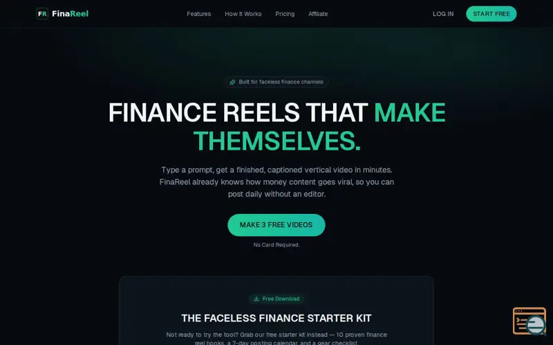 Screenshot of FinaReel | AI reels for finance creators