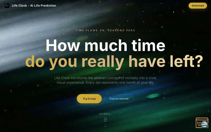 Screenshot of Life Clock - AI Life Prediction, a launch using Icons8