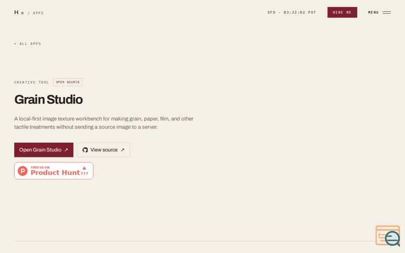 Screenshot of Grain Studio, a launch using Azure DNS