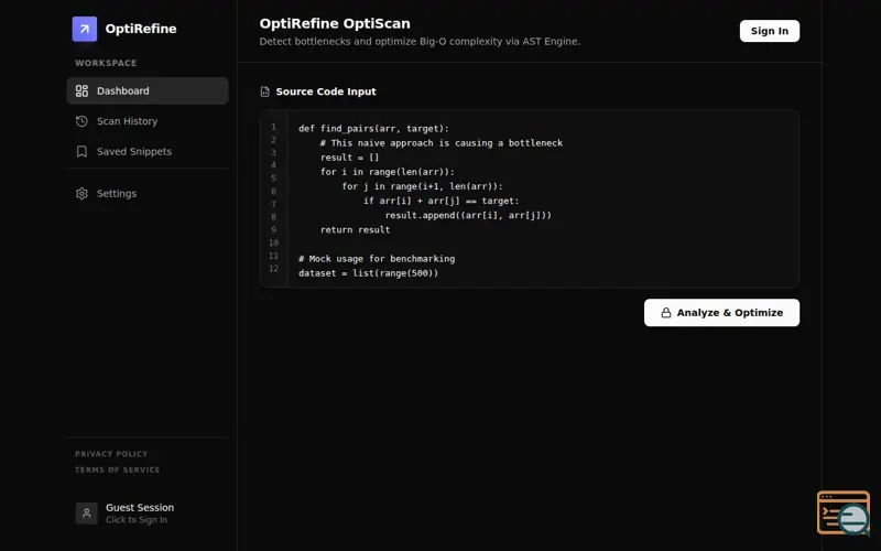 Screenshot of OptiRefine OptiScan