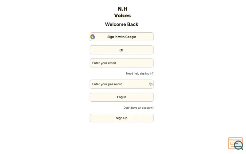Screenshot of N.H Voices, a launch using Algolia