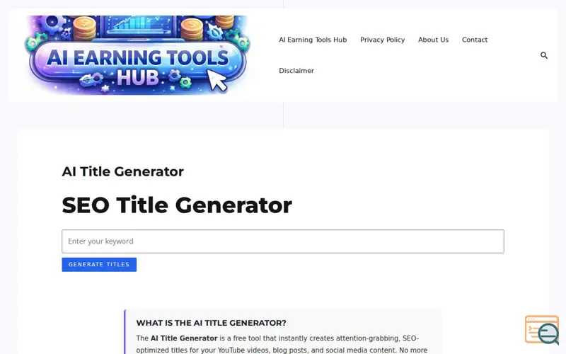Screenshot of AI Title Generator by AIEarningHubb