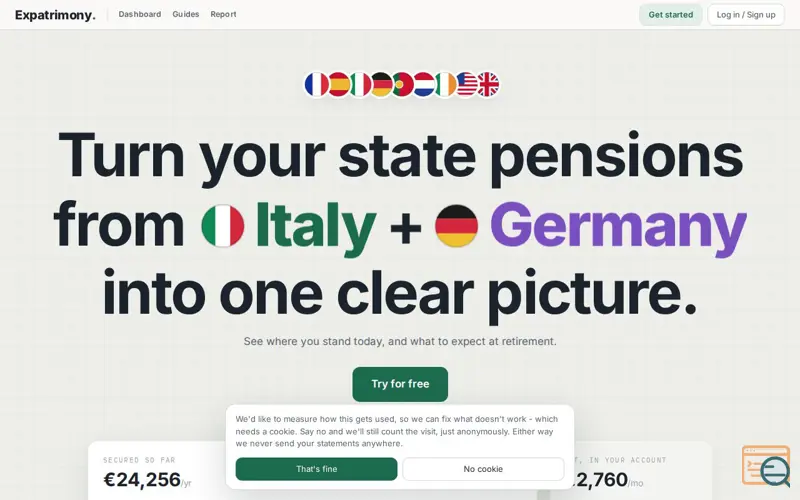 Screenshot of Expatrimony - cross-border pension reconciliation