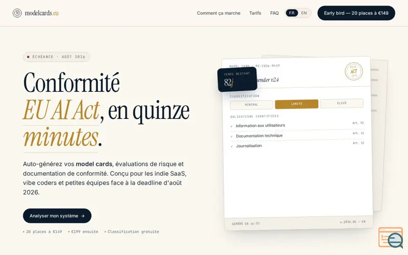 Screenshot of modelcards.eu