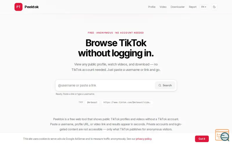 Screenshot of Peektok, a launch using Cloudflare Email Routing