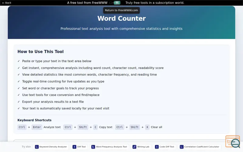 Screenshot of FreeWWW Word Counter
