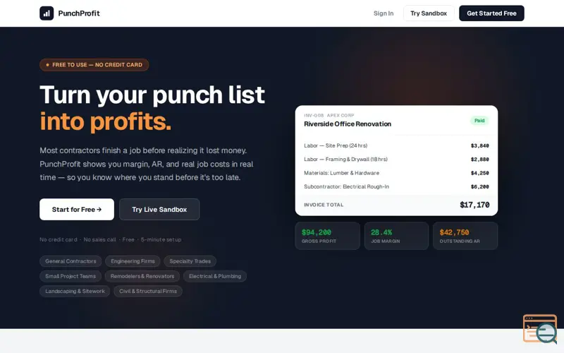 Screenshot of PunchProfit, a launch using Yahoo Mail