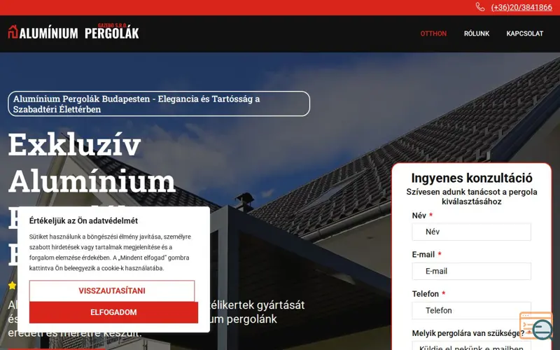 Screenshot of Aluminium Pergolák - Gazebo s.r.o., a launch using Revw