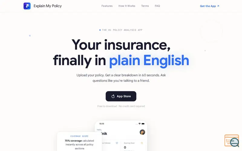 Screenshot of Explain My Policy  