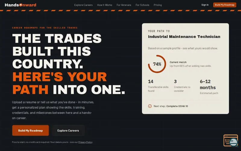 Screenshot of Build Your Path to a Hands-On Career — HandsOnward
