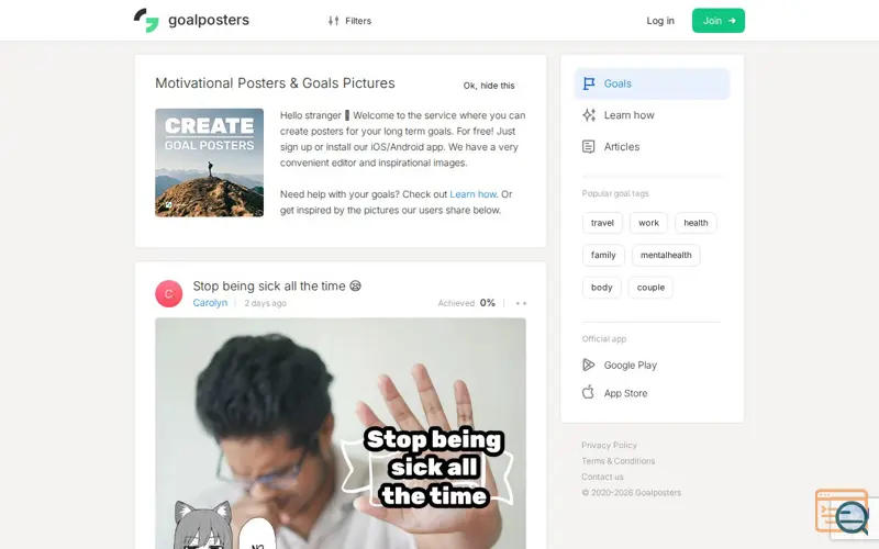 Screenshot of GoalPosters