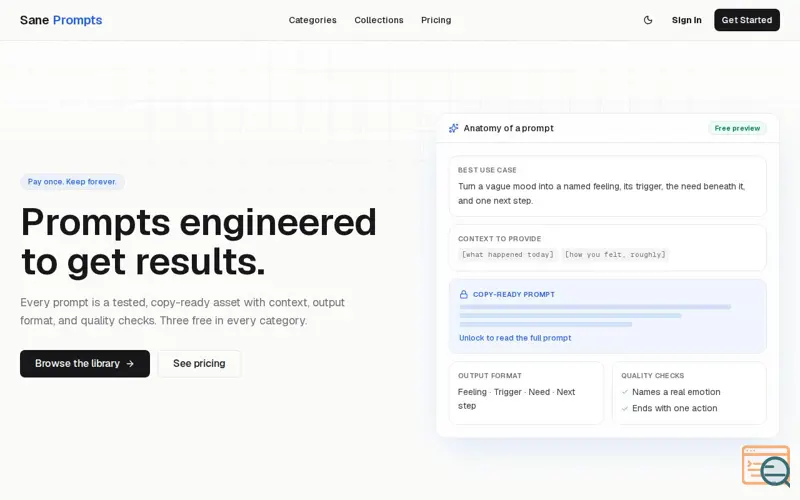 Screenshot of Sane Prompts