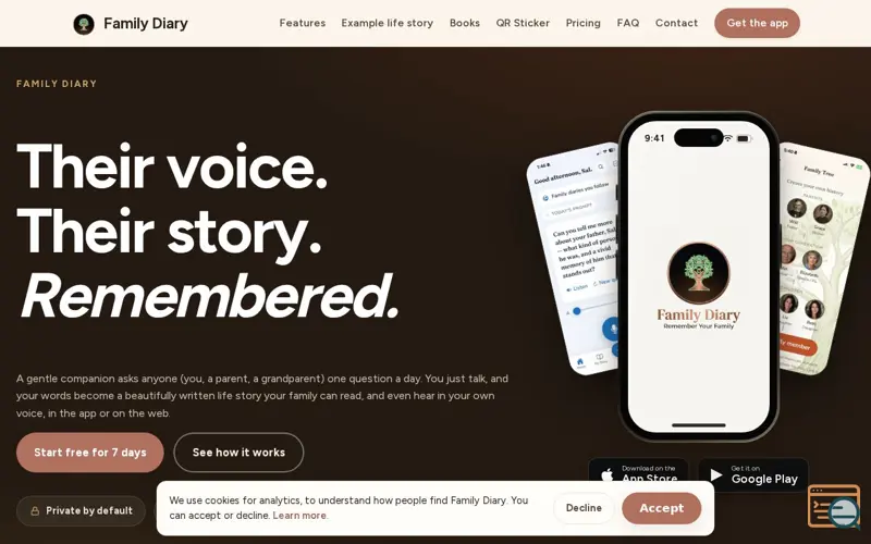 Screenshot of Family Diary: their life story, one gentle question a day