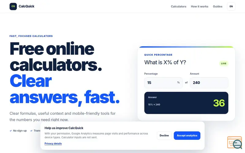 Screenshot of CalcQuick