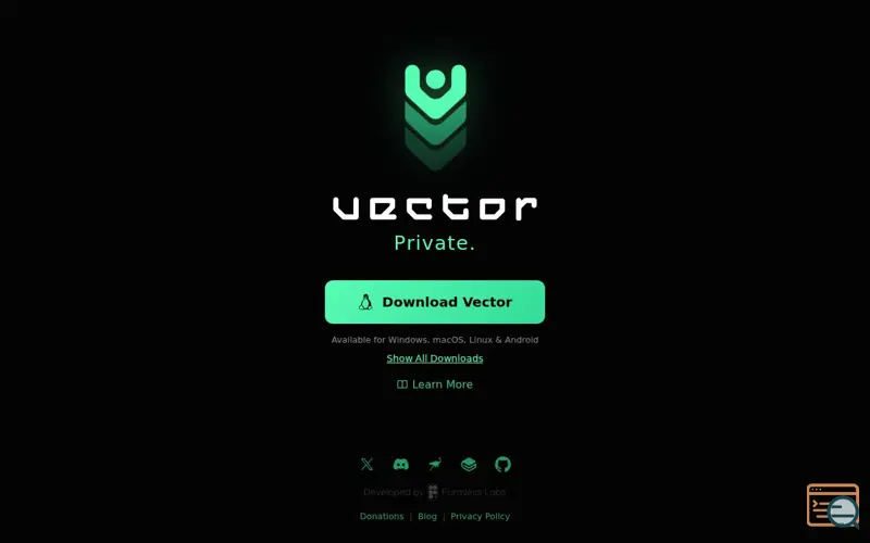 Screenshot of Vector Privacy, a launch using Njalla