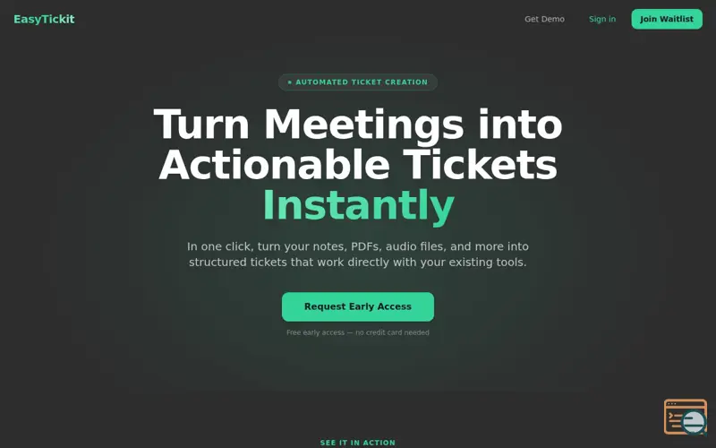 Screenshot of EasyTickit Waitlist