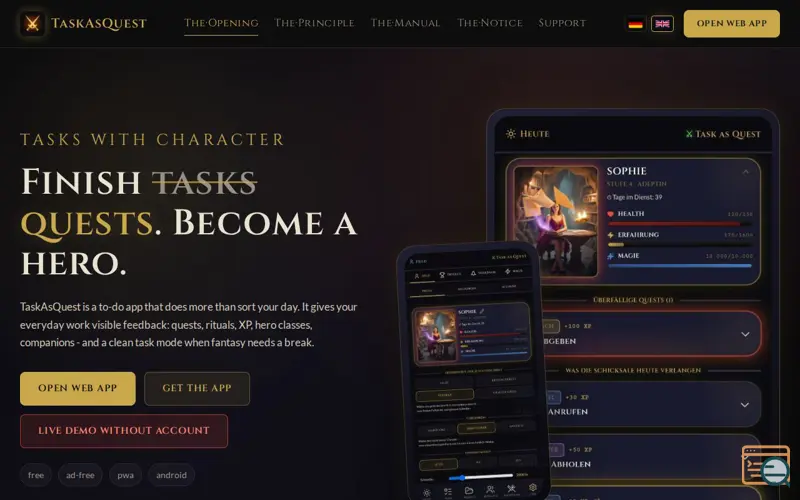 Screenshot of TaskAsQuest