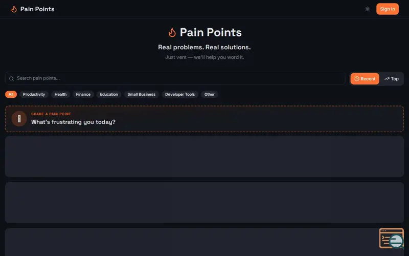 Screenshot of Pain Points