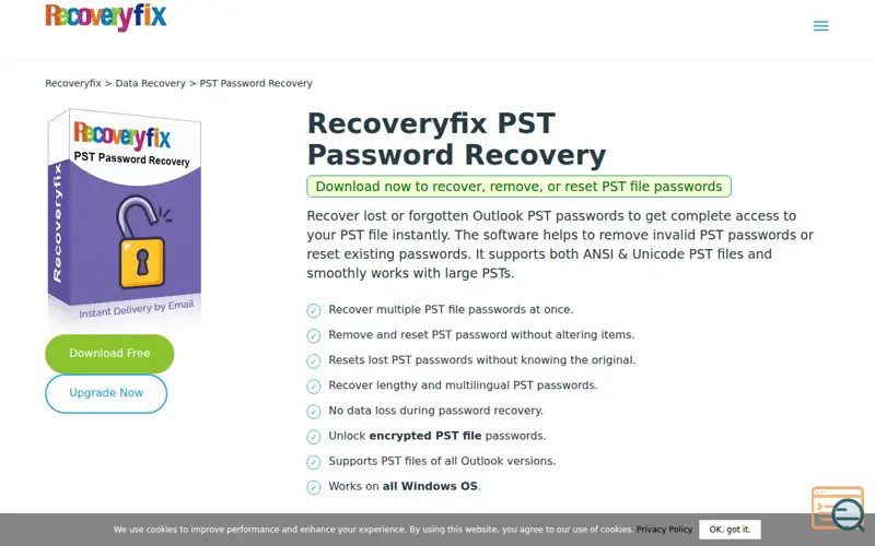 Screenshot of PST Password Recovery Tool
