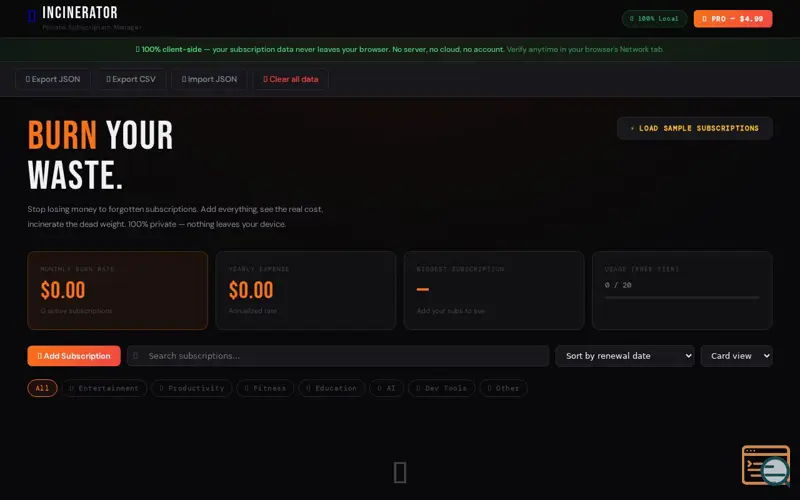Screenshot of Incinerator: Subscription Burner