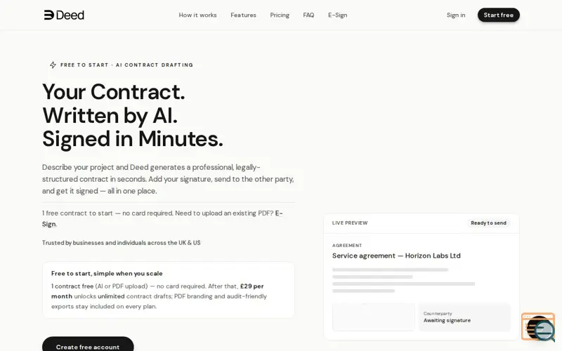 Screenshot of Deed