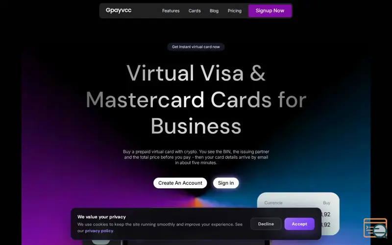 Screenshot of Gpayvcc