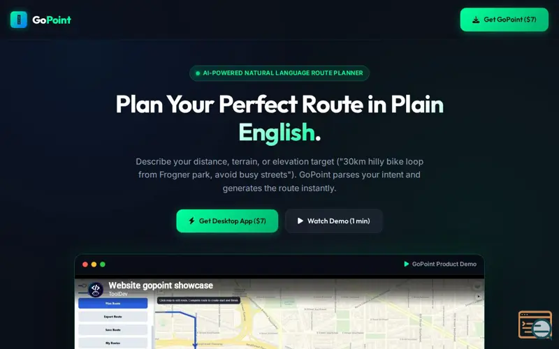 Screenshot of GoPoint - AI-Powered Natural Language Route Planner