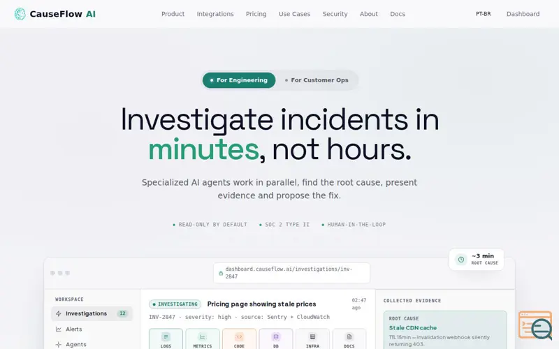 Screenshot of CauseFlow AI, a launch using AWS API Gateway