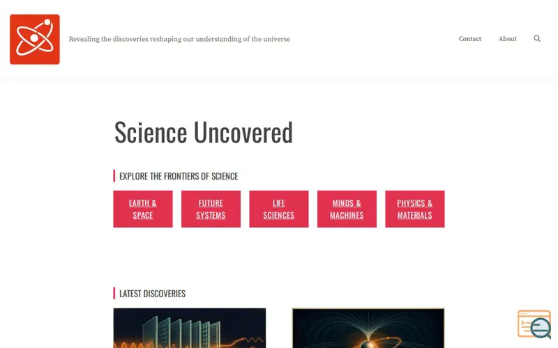 Screenshot of Science Uncovered Magazine