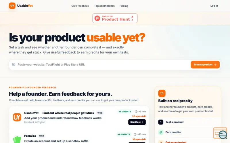 Screenshot of UsableYet