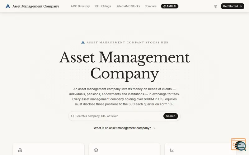 Screenshot of Asset Management Company Stocks & 13F Holdings