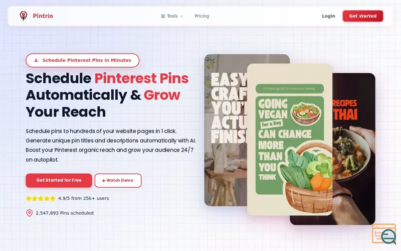 Screenshot of Pintrio, a launch using Builder.io