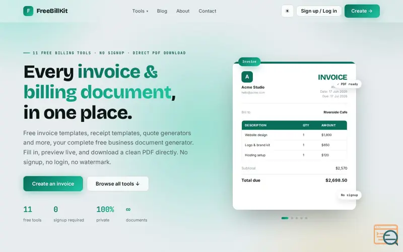 Screenshot of FreeBillKit