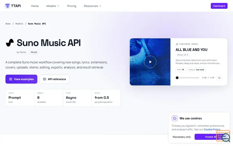 Screenshot of Suno API TTAPI