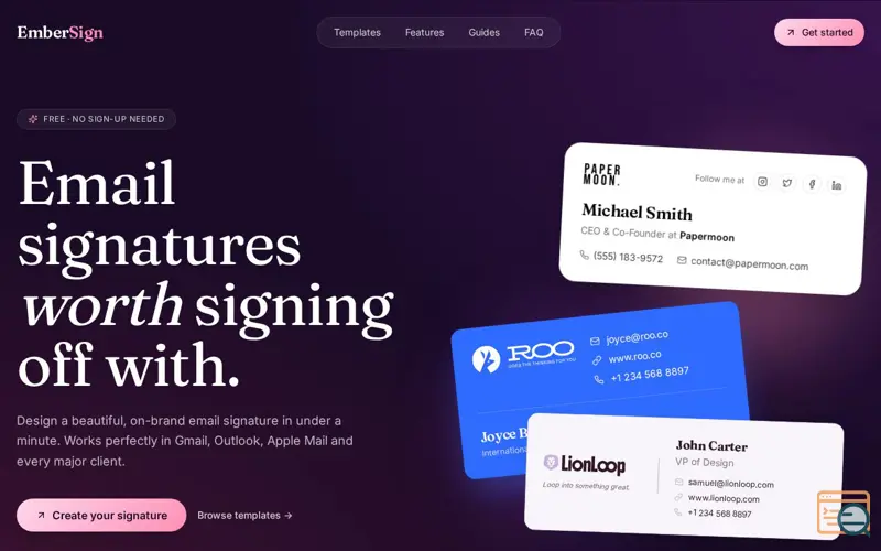 Screenshot of Ember Sign