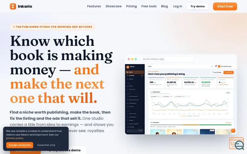 Screenshot of Inkario — Create KDP Books with AI & Track Real Profit
