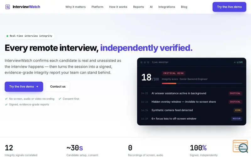 Screenshot of InterviewWatch