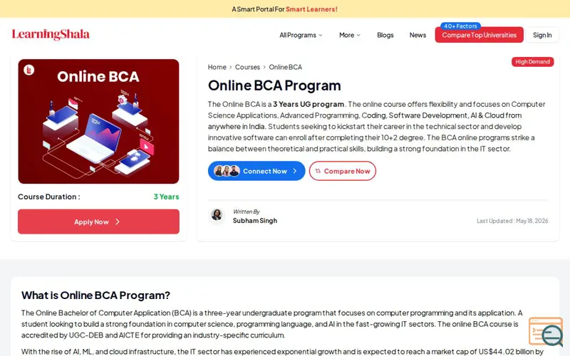 Screenshot of Online BCA Course