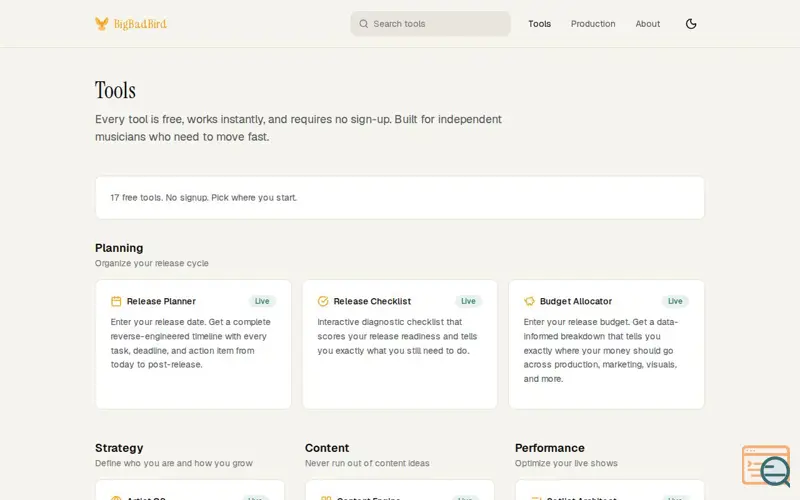 Screenshot of BigBadBird Music Tools