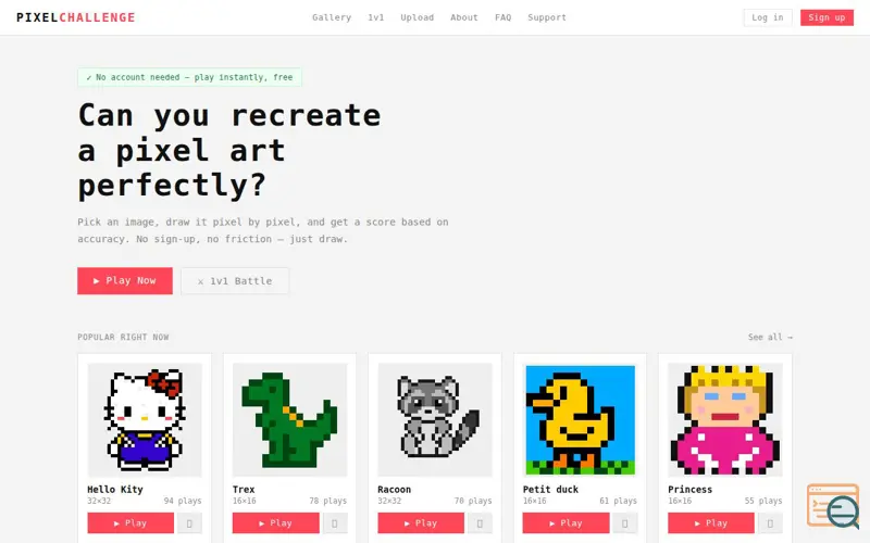 Screenshot of PixelChallenge — Learn Pixel Art