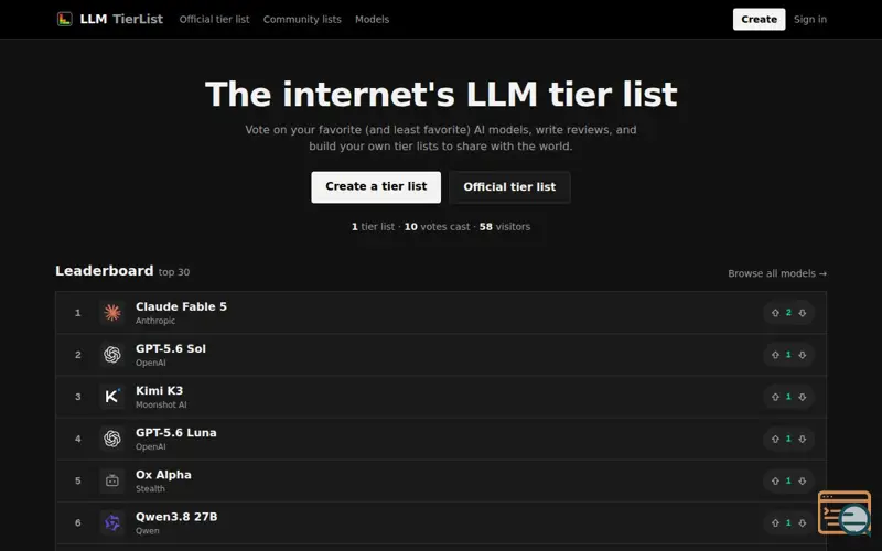Screenshot of LLM Tier List