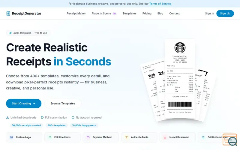 Screenshot of Receipt Generator