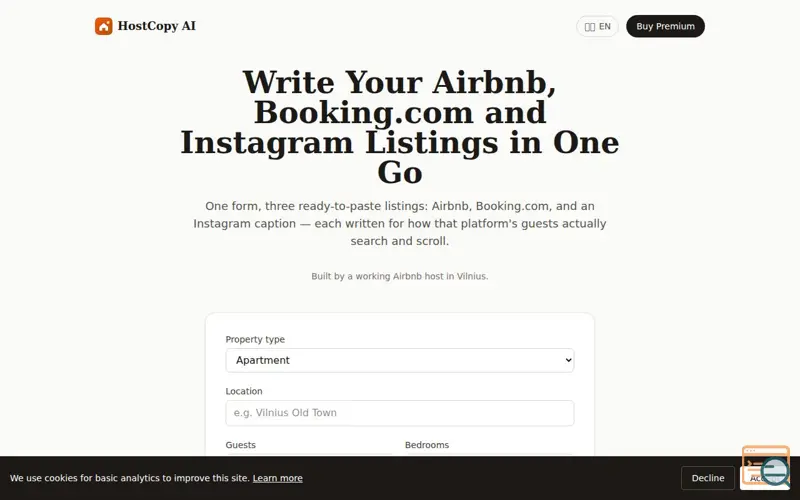 Screenshot of HostCopy AI