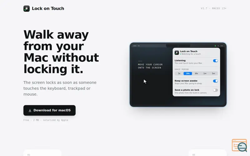 Screenshot of Lock on Touch