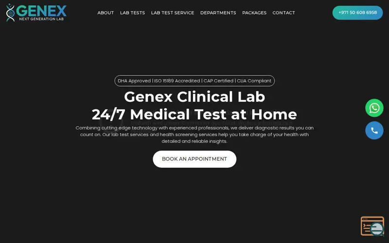 Screenshot of Genex Clinical Laboratories LLC, a launch using FlyingPress