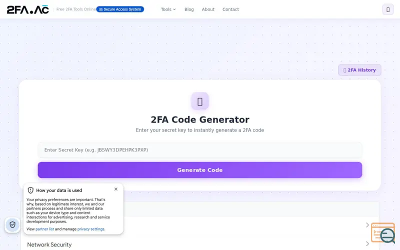 Screenshot of 2FA.ac